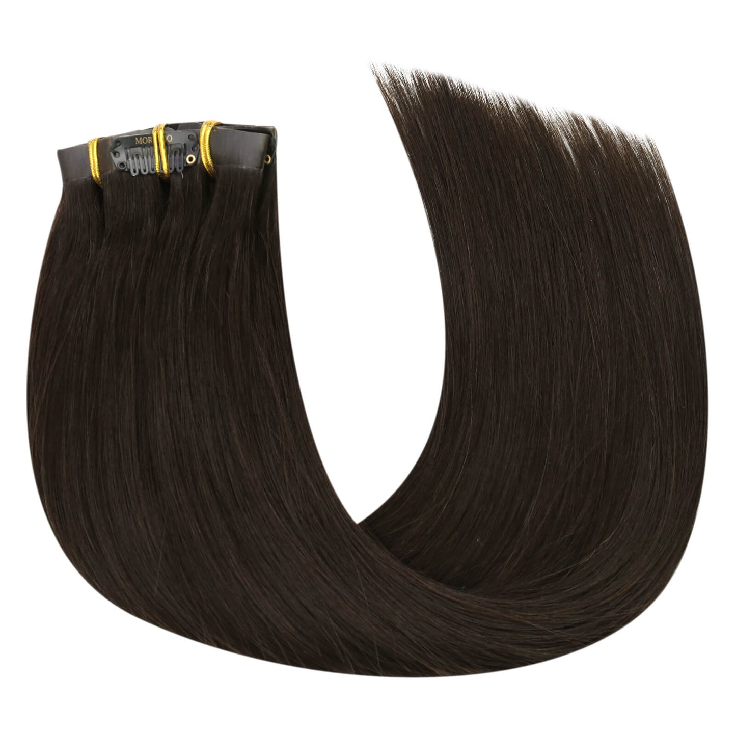 PU Seamless Clip In Hair Darkest Brown Straight Real Human Hair (#2)