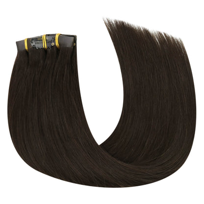 PU Seamless Clip In Hair Darkest Brown Straight Real Human Hair (#2)