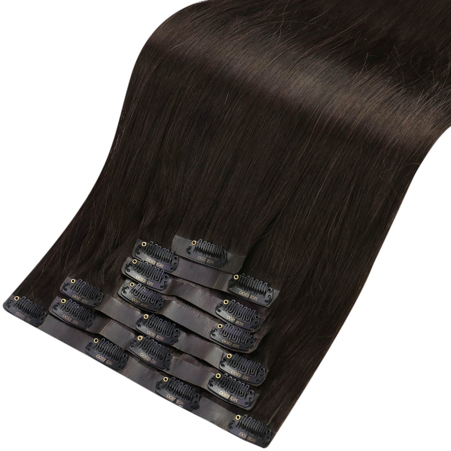 PU Seamless Clip In Hair Darkest Brown Straight Real Human Hair (#2)