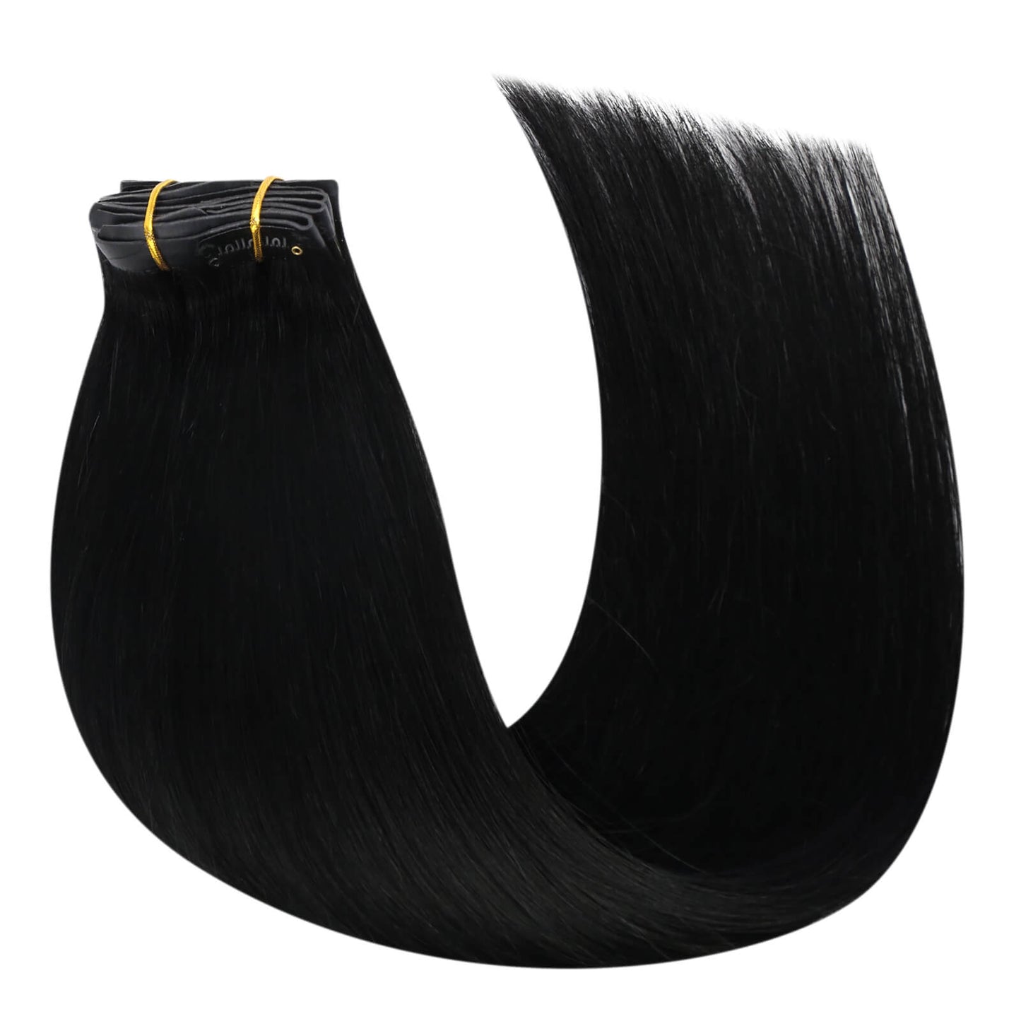 Remy PU Seamless Clip Ins Jet Black Silky Brazilian Human Hair Extensions (#1)
