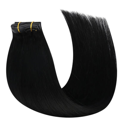 Remy PU Seamless Clip Ins Jet Black Silky Brazilian Human Hair Extensions (#1)