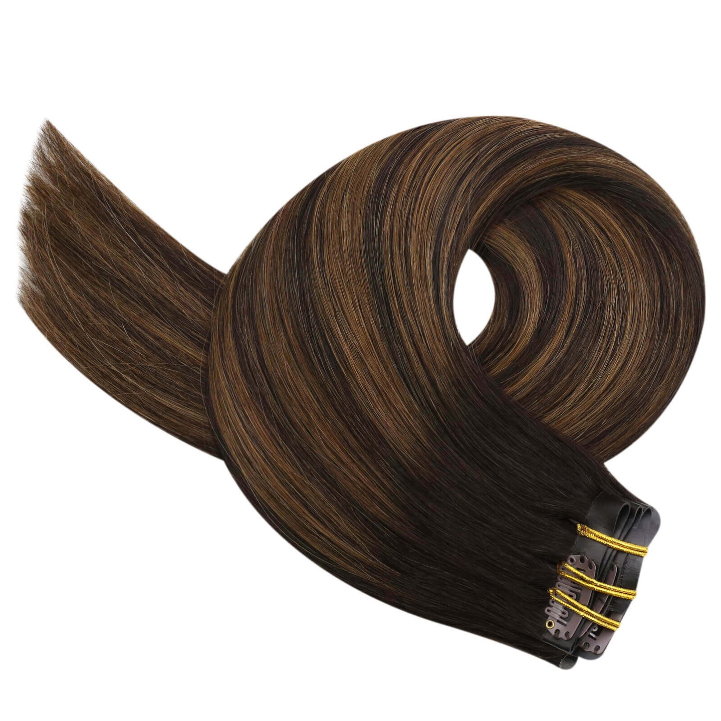 Remy PU Clip Ins Human Hair Extensions Balayage Brown(#2/6/2)