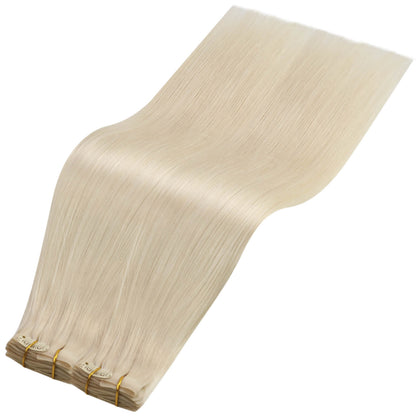 PU Clip In Hair Platinum Blonde Silky Straight Remy Human Hair Extension (#60)