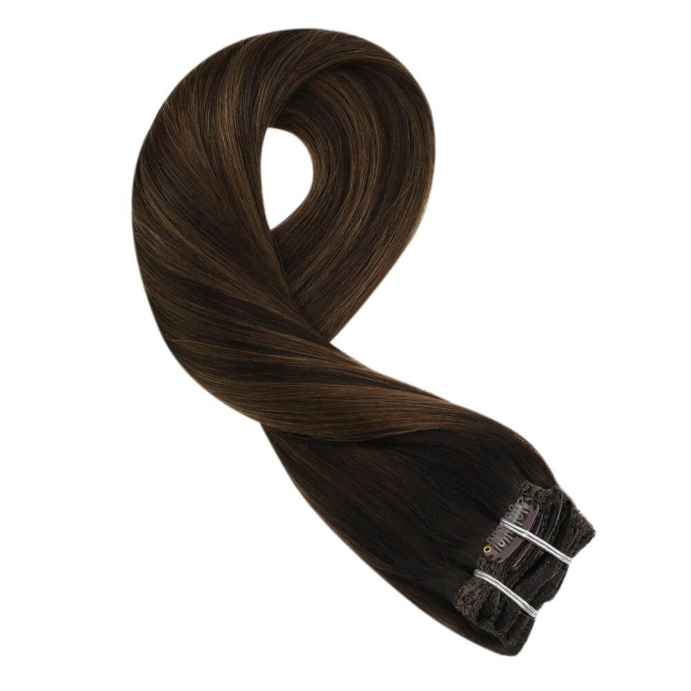 Remy Clip In Human Hair Extensions Soft Hair Balayage Color(#2/6/2)