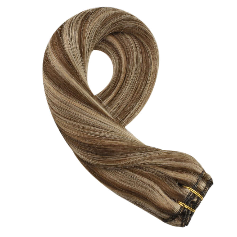 Clip in Hair Extensions Real Remy Human Straight Highlight Color (#P4/27)