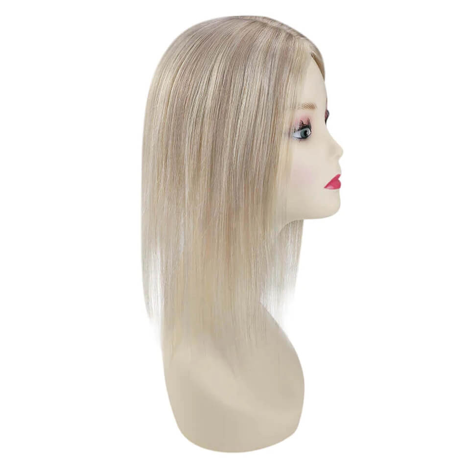 Clip In Mono Topper Hairpieces Real Human Hair 5"*5" Base Blonde Hair(#P18/613)