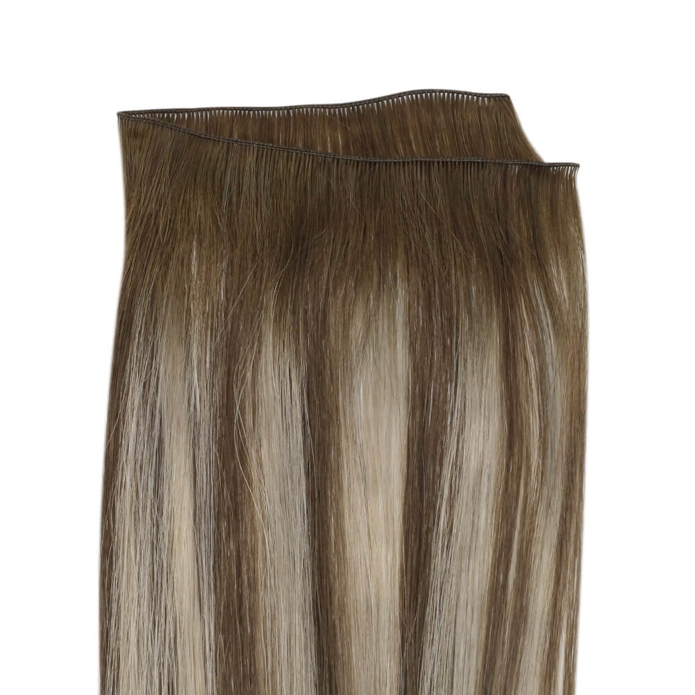 Virgin Hand Tied Real Human Sew In Weft Blonde Balayage Hair (#4/27/4)