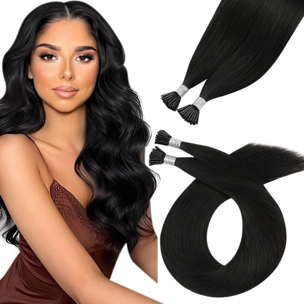 Virgin I Tip Human Hair Stick Tip Hair Extension Brazilian Jet Black(#1)