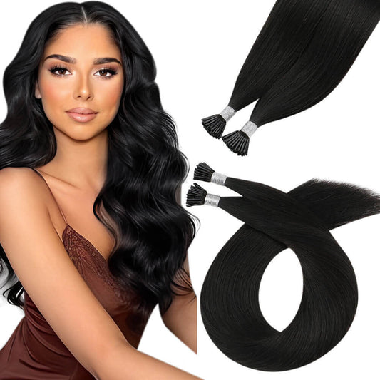 Virgin I Tip Human Hair Stick Tip Hair Extension Brazilian Jet Black(#1)