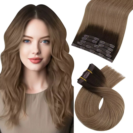 Balayage Color Clip in Virgin Human Hair Extensions Salon Quality #R2/DXB/18
