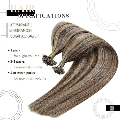 U Tip Real Human Remy Hair Extensions Nail Tip Highlight Color(#P4/27)