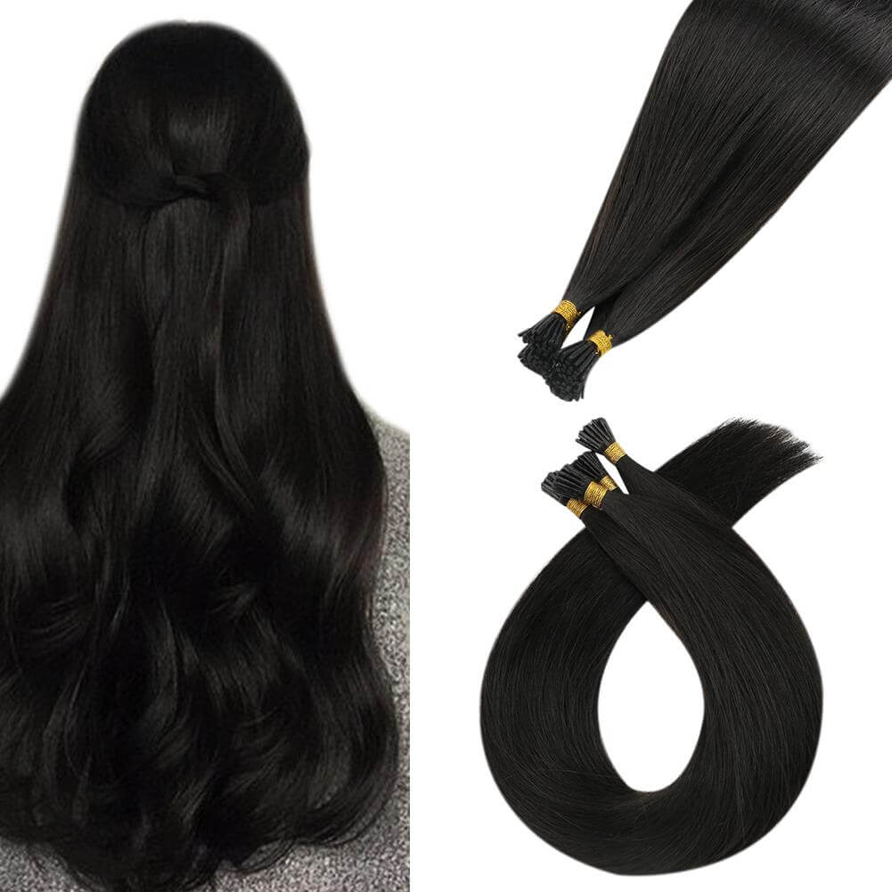 Virgin I Tip Stick Tip Human Straight Hair Extension Brazilian Natural Black(#1B)