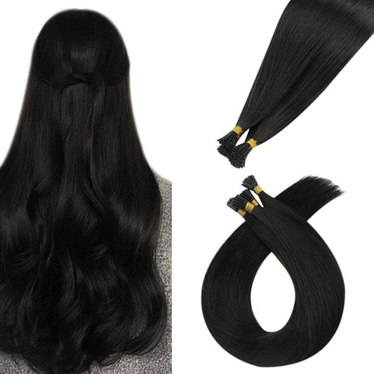 Virgin I Tip Stick Tip Human Straight Hair Extension Brazilian Natural Black(#1B)
