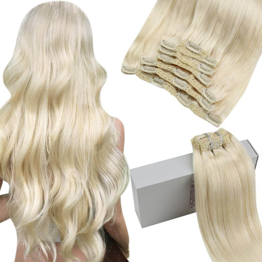 Remy Clip In Brazilian Human Hair Extension Platinum Blonde(#60)
