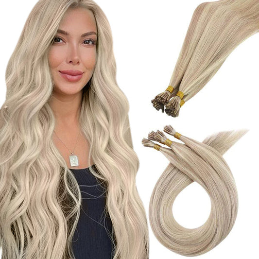 [US] Virgin I Tip Hair Extensions Premium Brazilian Straight Hair Highlight(#18P613)