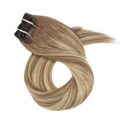 Remy Natural Clip In Human Hair Invisible Extensions Balayage blonde with brown Color(#8/22/8)
