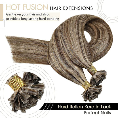 U Tip Real Human Remy Hair Extensions Nail Tip Highlight Color(#P4/27)