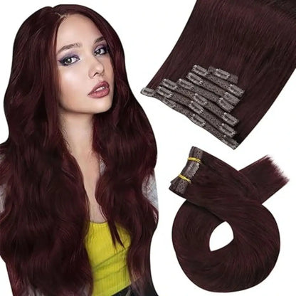 Remy Clip In Brazilian Human Hair Extension Dark Red(#99J)