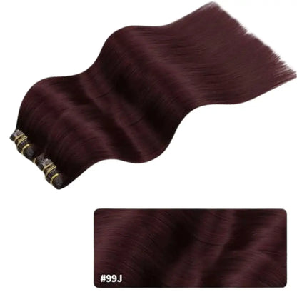 Remy Clip In Brazilian Human Hair Extension Dark Red(#99J)
