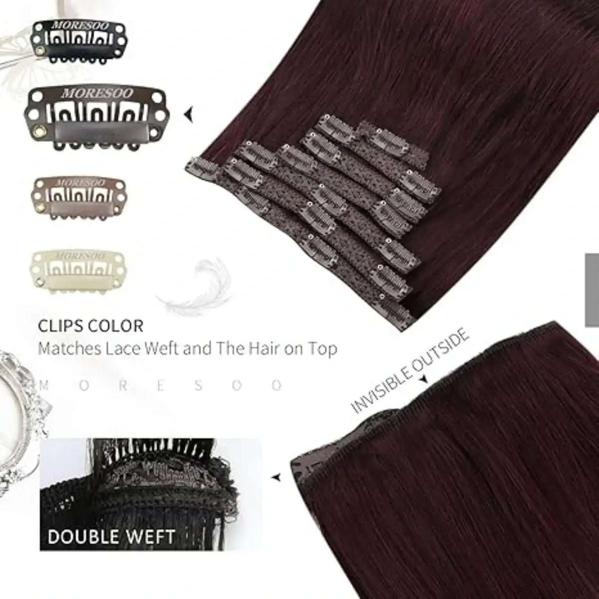 Remy Clip In Brazilian Human Hair Extension Dark Red(#99J)
