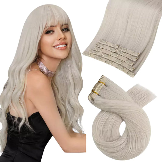 Virgin Clip in Human Hair Extensions Professional Hair Extensions Blonde #1000