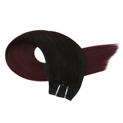 Remy Natural Clip in Full Head Human Hair Extensions Balayage Color(#1B/99J)