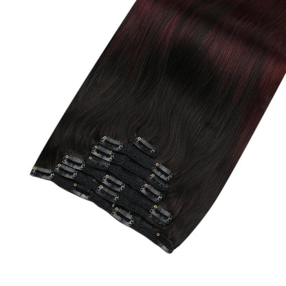 Remy Natural Clip in Full Head Human Hair Extensions Balayage Color(#1B/99J)