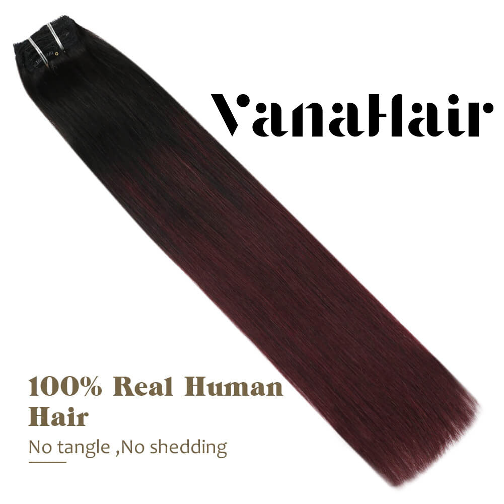 Remy Natural Clip in Full Head Human Hair Extensions Balayage Color(#1B/99J)