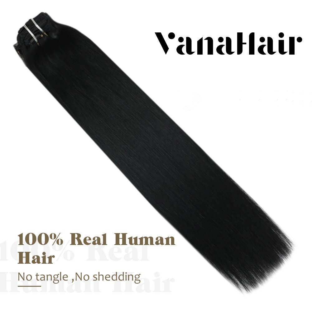 Brazilian Human Remy Clip In Double Weft Hair Extension Jet Black(#1)