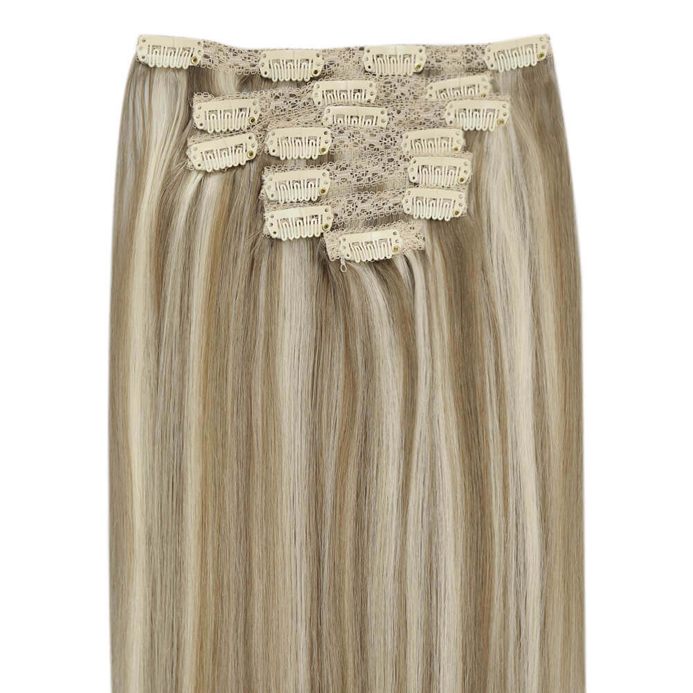 Clip in Extensions Real Human Straight Blonde Hair (#P9A/60)