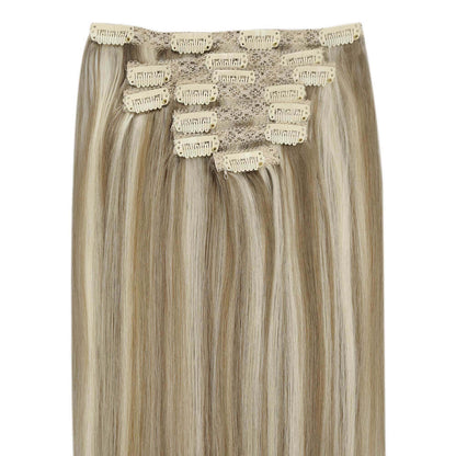 Clip in Extensions Real Human Straight Blonde Hair (#P9A/60)