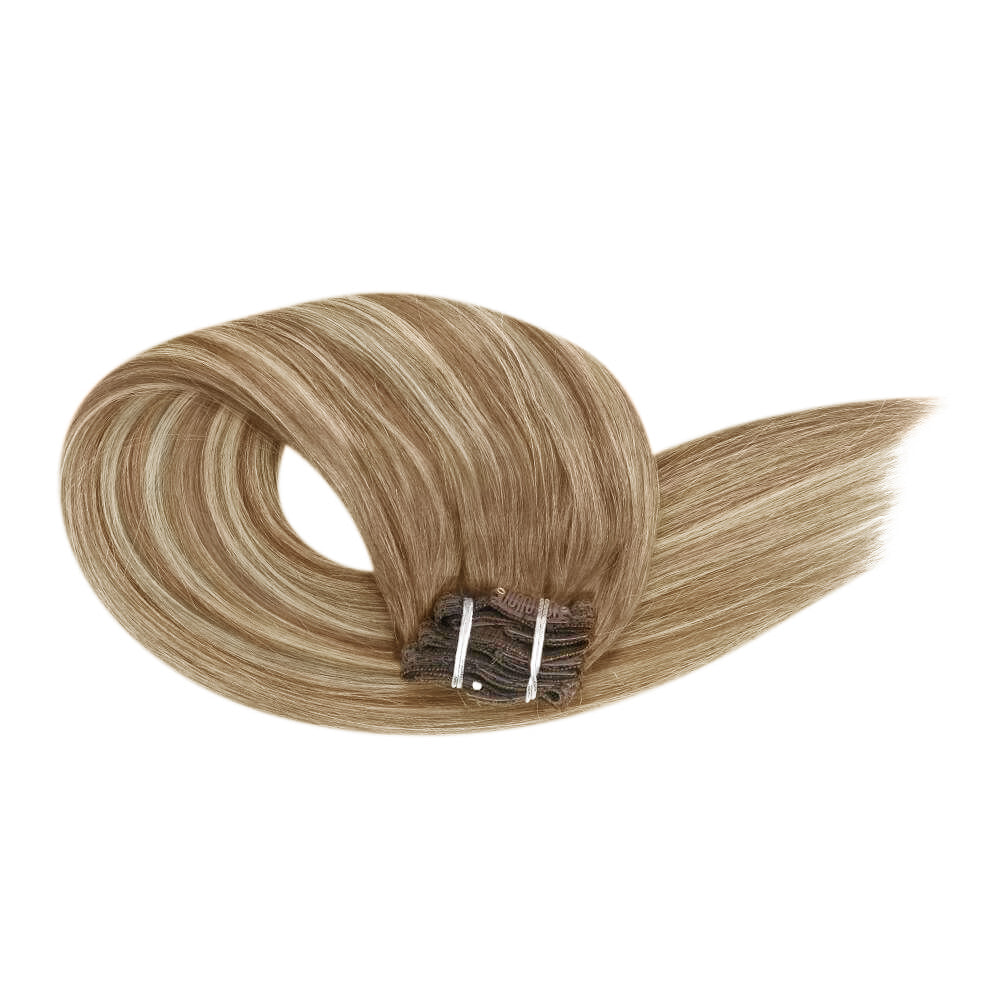 Remy Natural Clip In Human Hair Invisible Extensions Balayage blonde with brown Color(#8/22/8)