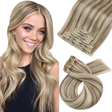 Clip in Extensions Real Human Straight Blonde Hair (#P9A/60)