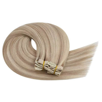 Virgin Clip in Real Human Hair Hair Extensions Highlight Blonde Color #P18/613