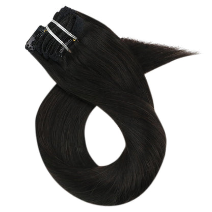 Invisible Clip In Off Black Brazilian Remy Human Hair Extension (#1B)