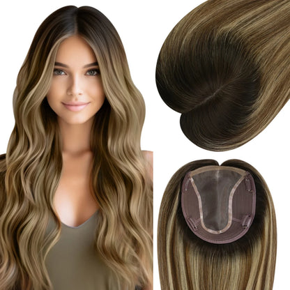 Virgin Hair Topper Large Base Human Hair Topper for Short Hair #2/6/18