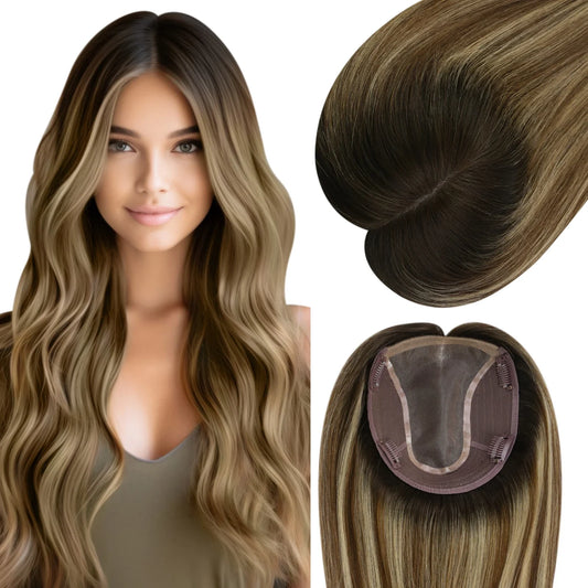 Virgin Hair Topper Large Base Human Hair Topper for Short Hair #2/6/18