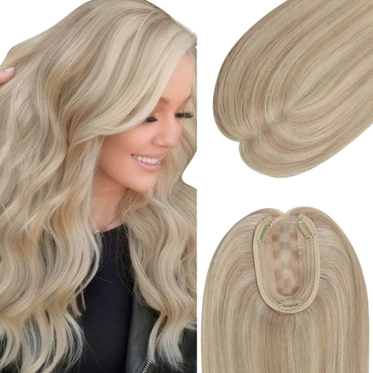 Virgin Hair Piece Topper Highlight Blonde Straight #18P613