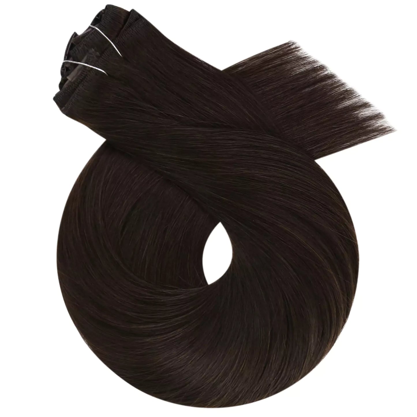 Invisible Clip in Virgin Hair Extensions Human Hair Darkest Brown #2