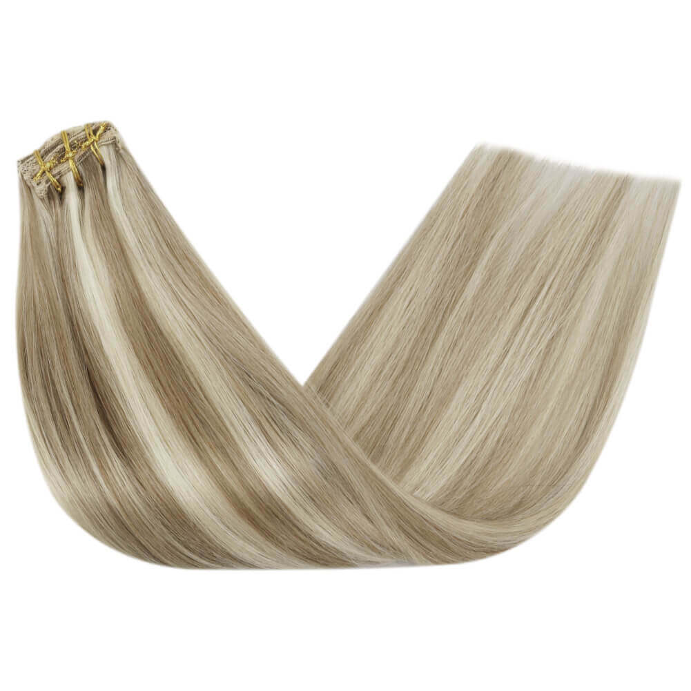 Clip in Extensions Real Human Straight Blonde Hair (#P9A/60)