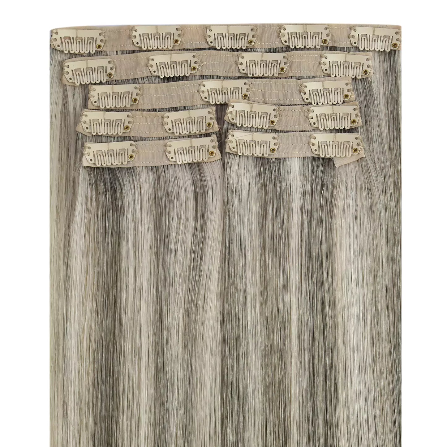 Straight Clip in 100% Virgin Human Hair Extensions Highlight Color #1CC/80/60