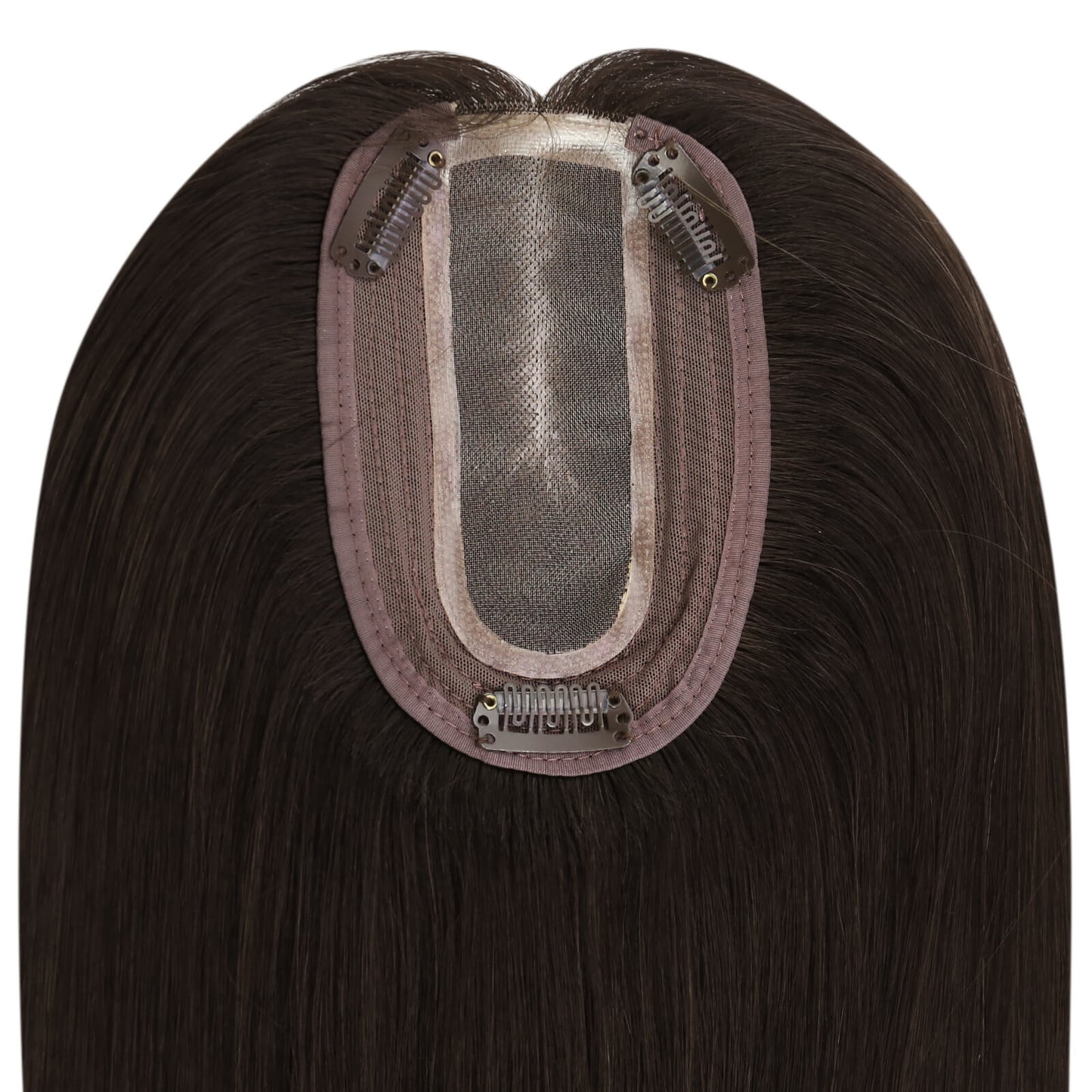 Mono Base Hair Topper Virgin Hair Pieces Darkest Brown #2