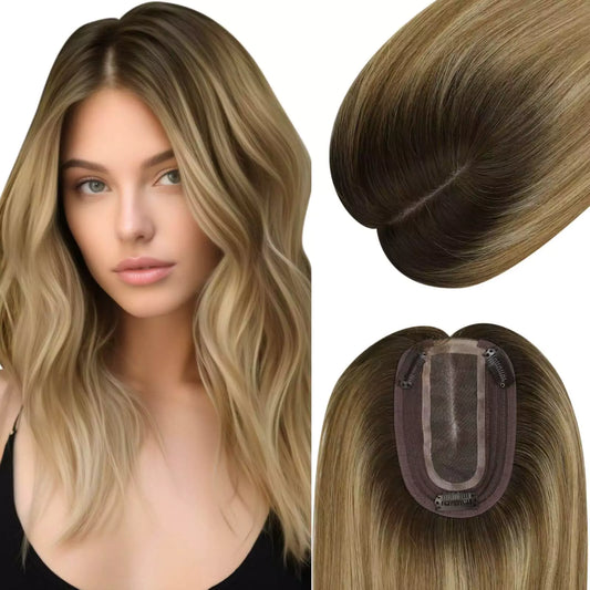 Hair Topper Virgin Hair Piece Topper Balayage Brown #3/8/22