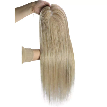 Virgin Clip on Hair Topper Large Base Highlight Blonde #P16/22