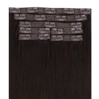 Invisible Clip in Virgin Hair Extensions Human Hair Darkest Brown #2