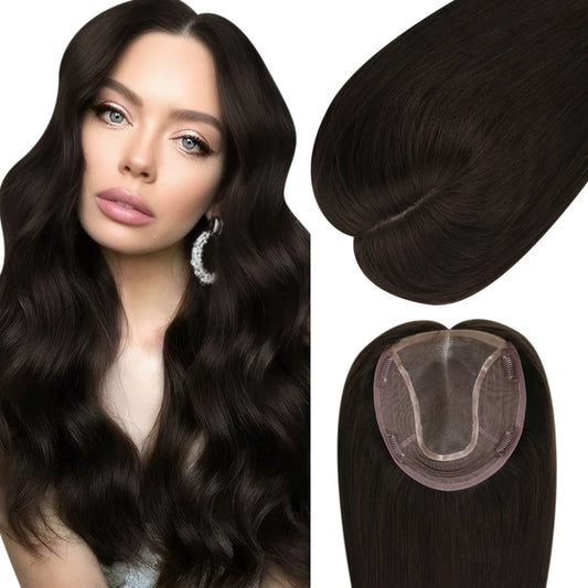 6*7inch Topper Hair Piece Virgin Human Hair Darkest Brown #2