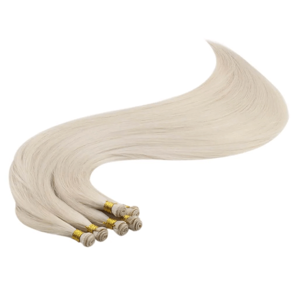 Virgin Hand Tied Weft Sew In Hair Real Human Hair White Blonde (#1000)