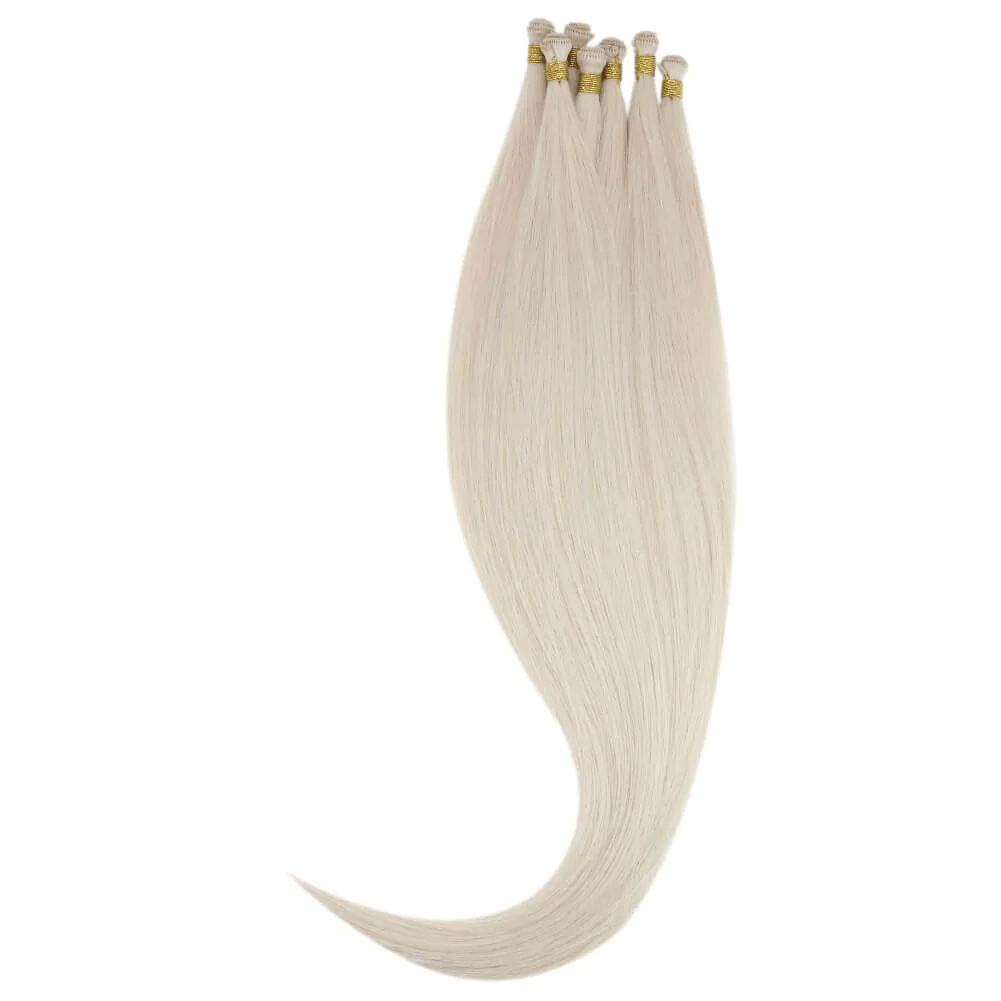 Virgin Hand Tied Weft Sew In Hair Real Human Hair White Blonde (#1000)