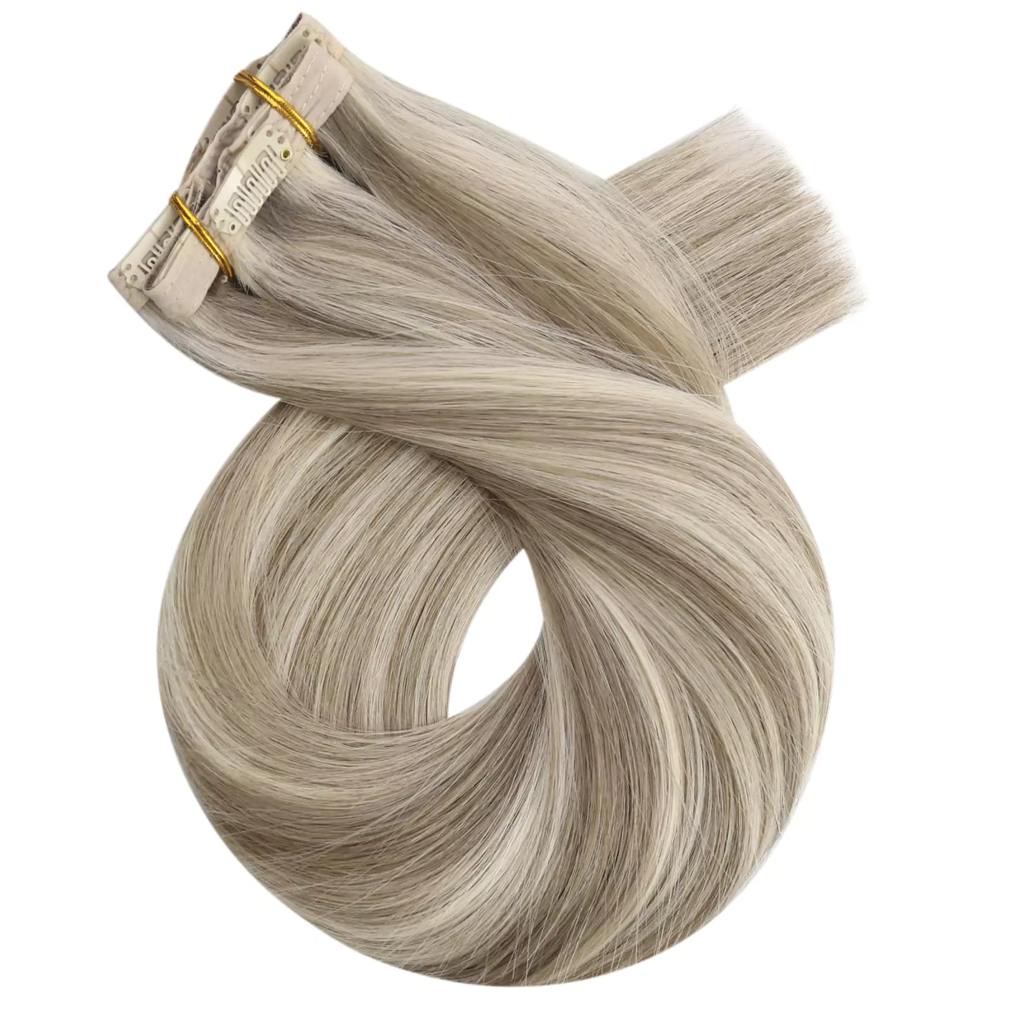 Virgin Human Hair Clip in Hair Extensions Highlight Blonde Color #P8/60