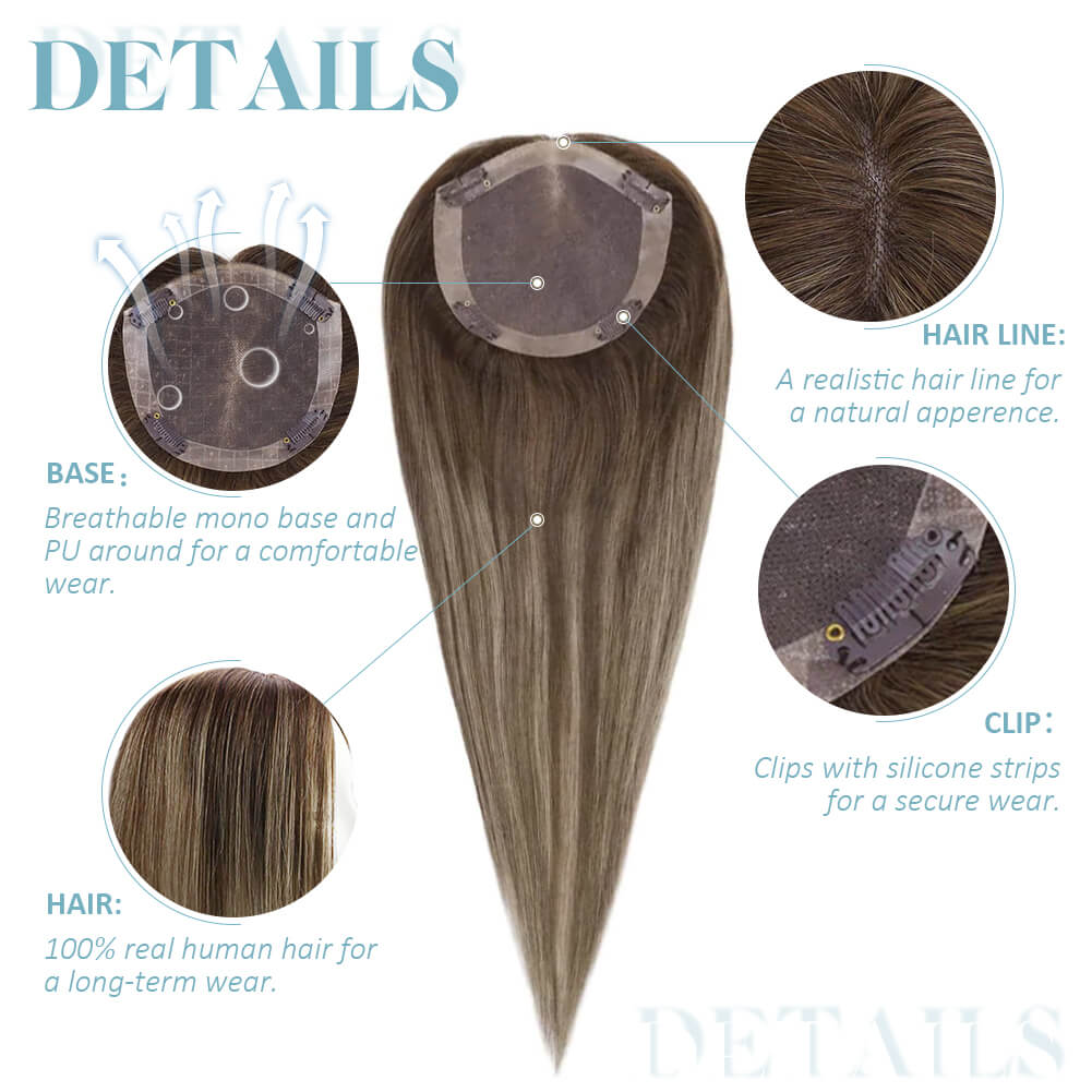 Mono Topper Remy Human Hair Brown Hair Pieces 5"*5" Base (#4/27/4)